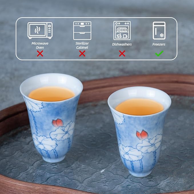 KAMMAK Ceramic Tea Cups Set of 2, 1.7 oz, Vintage Small Teacups, 787N | Hand - Image 2