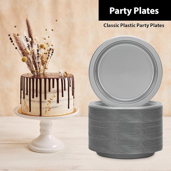 Hanna K. Signature Silver Plastic Plates 7 Inch 600 Count – Heavy Duty - Image 3