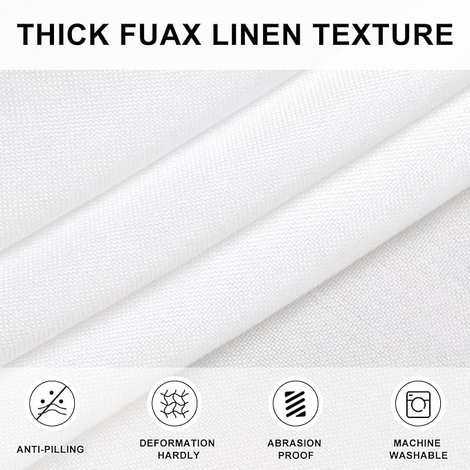 Hiasan Round Linen Tablecloth 60 Inch - Wrinkle and Stain Resistant Washable Polyester Fabric Table Cloth for Dining Room Kitchen Party, White