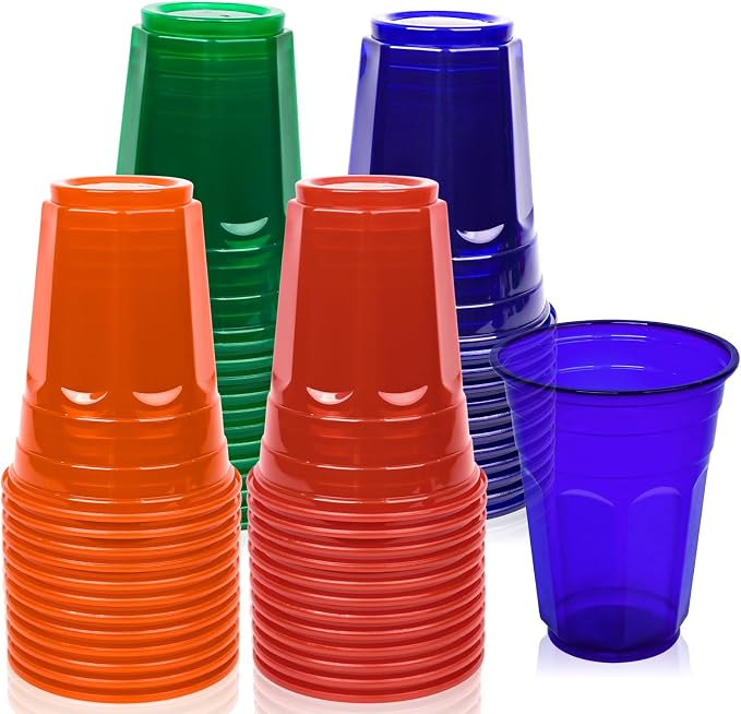 EcoDispose 48 Pack 16oz Colorful Reusable Plastic Cups | Stackable Spill Proof by EcoDispose