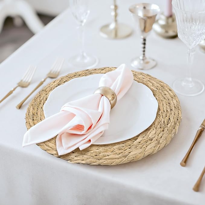 Elcoho 4 Pieces Round Woven Placemats 12 Inch Boho Rattan Placemats Farmhouse Braided Place Mats Woven Plate Chargers Rustic Wicker Table Mats for Dining Table