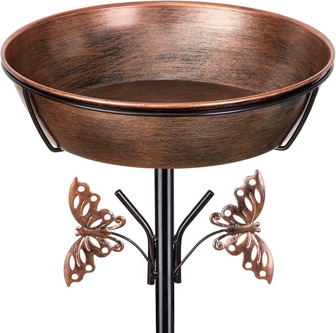 40In Metal Bird Bath for Outdoors, Removable 3" Deep 13" Dia Bowl Heavy-Duty by HoLarXuQ