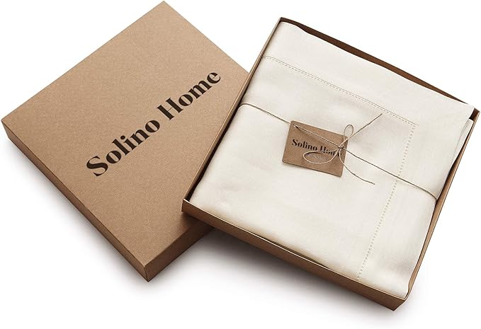 Solino Home Linen Ivory Tablecloth 60 x 144 Inch - Classic Hemstitch, 100% Pure Linen Rectangular Tablecloth - Machine Washable Table Cloth for Spring, Easter
