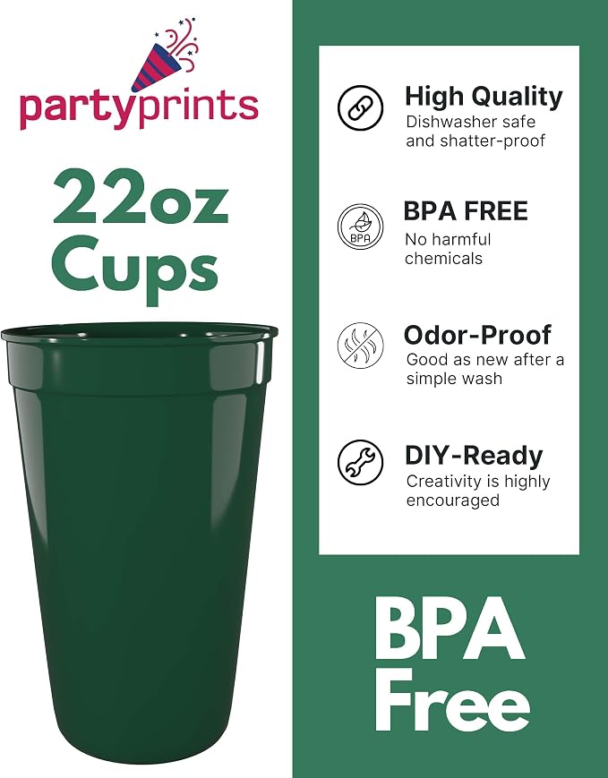 PartyPrints 10 Pack 22 oz Kelly Green Reusable Blank Plastic Cups, Colored - Image 2