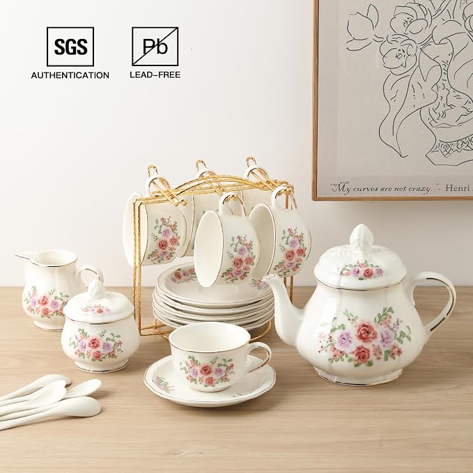 Sweejar 23 Pcs Floral Tea Sets - Image 3