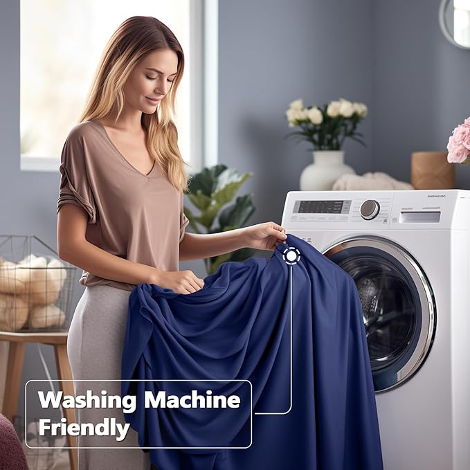 Wish Care 6 Pack Navy Blue Stretch Spandex Table Clothes for 6 Foot Rectangle Tables, 6FT Wrinkle Free Fitted Tablecloths Ruffles Design Table Cover for Party, Banquet, Wedding and Events