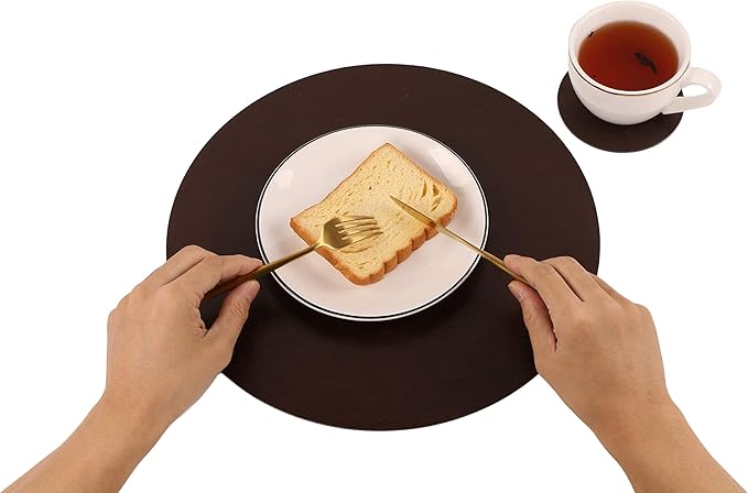 Embossed PU Leather Placemats, Waterproof Coffee Coasters, Kitchen Table Mats, Easy to Wipe Off for Dining Round Table