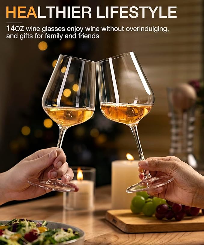 LUNA & MANTHA White Wine Glasses Set of 4, Crystal Wine Glasses with Stem, Hand Blown 14oz, Perfect for Red，White Gift Packaging for Daily Use, Father's Day, Wedding Anniversary or Birthday
