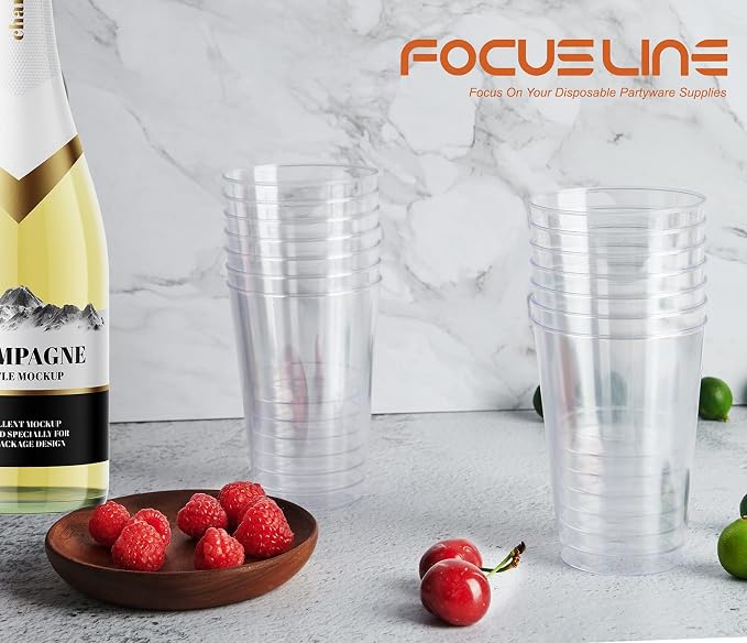 FOCUSLINE 100 Count 12 oz Clear Plastic Cups | Disposable Heavy Duty Hard - Image 3
