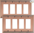 2-Pack Quad Decorator Outlet Cover Plate, Zinc Alloy Antique Copper Switch Plates and Outlet Covers, 4 Gang Wall Plates for Electrical Outlets, Receptacle, GFCI Outlet, Dimmer Switch