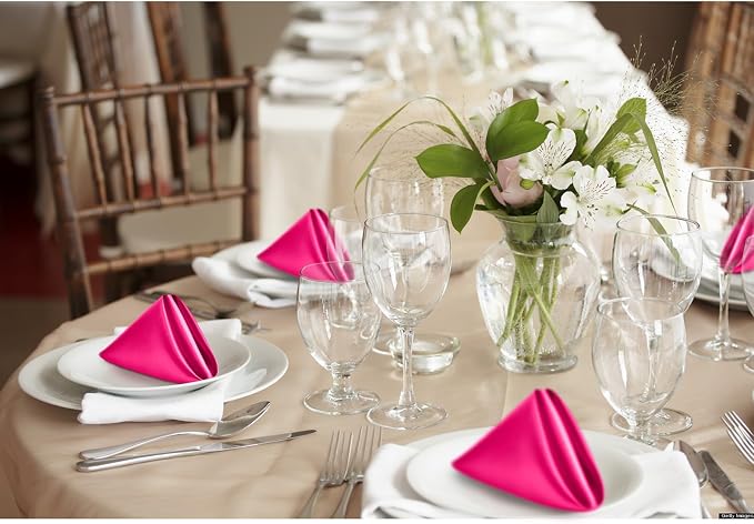 P Pothuiny 12 Pcs Hot Pink Satin Napkins 17 x 17 Inch, Satin Cloth Napkins | - Image 7
