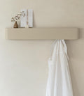 Kazai.® Coat Rack Wall Mount with Shelf 'Tone' | Modern Design Coat Hanger with Hidden Hooks and Storage | Hat Rack with Shelf in Metal | Wall-Mounted Purse Organizer | Taupe
