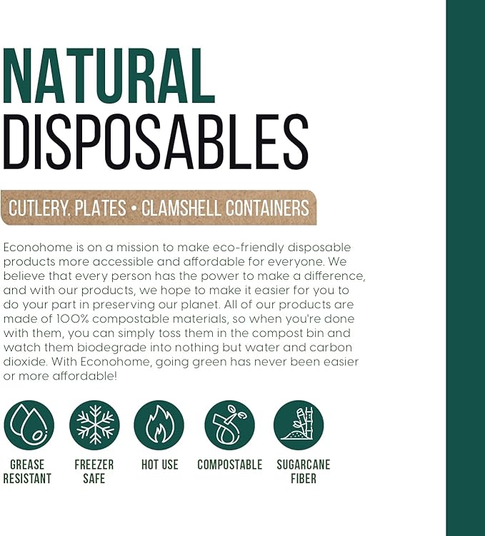 EconoHome 10 Inch Compostable Paper Plates [125-Pack] - Eco-Conscious Disposable Plates Made of Bagasse or Sugarcane Fiber - Microwave, Refrigerator-Safe - Heavy Duty Paper Plates for Dinner