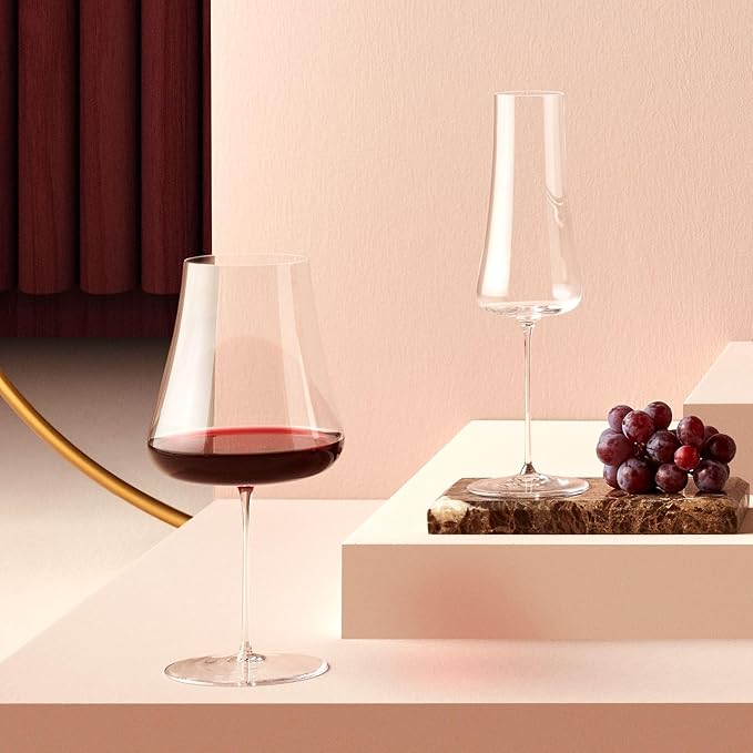 NUDE Red Wine Glass, Stem Zero Volcano – Crystal Large Long Stem Wine Glass for Medium to Full Bodied Red Wines, Tapered Bowl, Lead-Free, Dishwasher Safe, 33 3/4 oz
