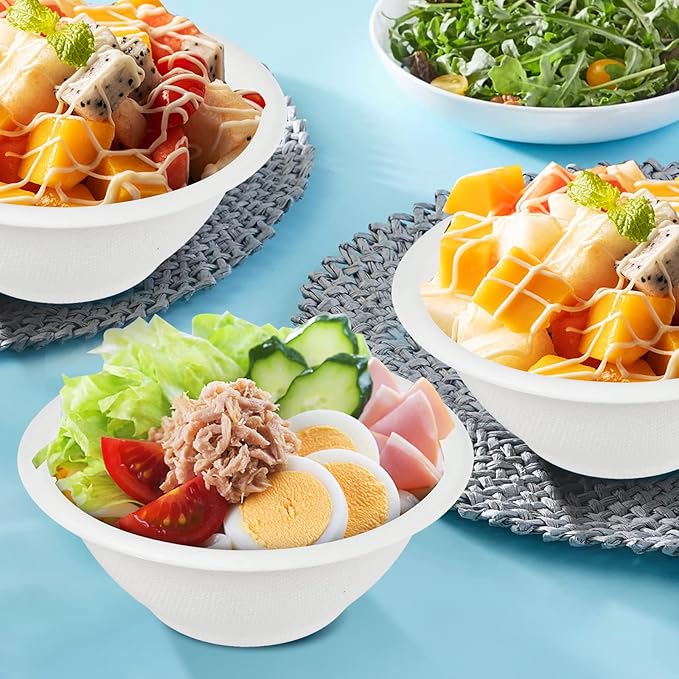 300 Pcs 8oz Paper Bowls,Heavy Duty Disposable Bowls Compostable Paper Bowls, White Biodegradable Bowls for Ice Cream, Salad,Dessert,Parties - Catering Supplies