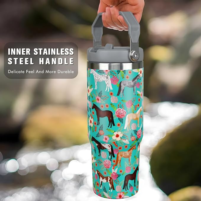 30 oz Horse Tumbler with Handle and Flip Straw, Vacuum Insulated Water Bottle - Image 3