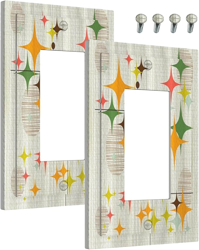 Outlet Covers Mid Century Modern Retro Stars 1 Gang Wall Plate Single Rocker Light Switch Cover Decorative GFCI Receptacle Electrical Switchplate for Bathroom Bedroom Decor（2 Pack）