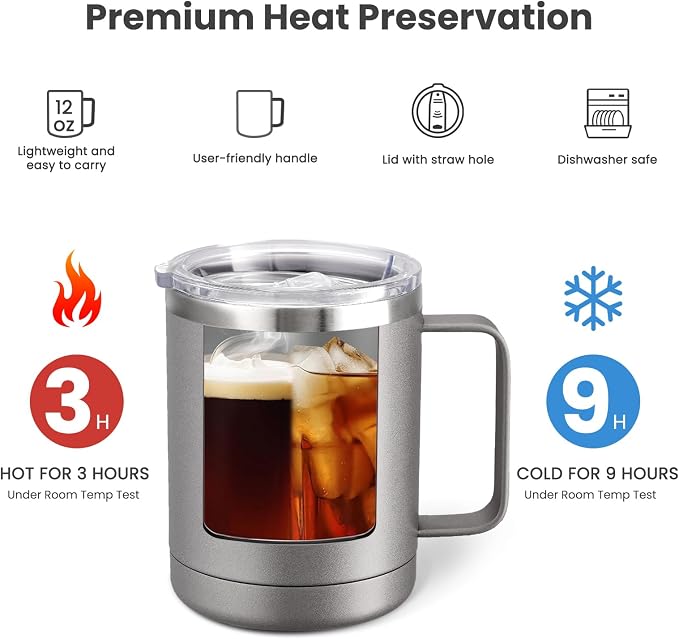 MEWAY 12oz Coffee Mug With Handle 4 Pack Bulk, Stainless Steel Insulated Travel - Image 3