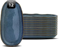 Organic Shape Highland Ceramic Serving Tray, 12pcs 13×7inch Handmade Reactive Glaze Stoneware Tray with Wavy Edge, for Kitchen, Microwave & Dishwasher Safe, Scratch Resistant-Blue