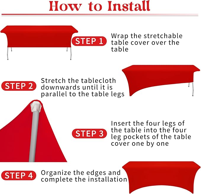 HAISIWLKJ 6 Pack Table Cloth 8ft Red Tablecloths for Rectangle Folding Table Spandex Fitted Stretch Cover Wrinkle Resistant Washable Protector for Party, Wedding, Banquet, Festival.