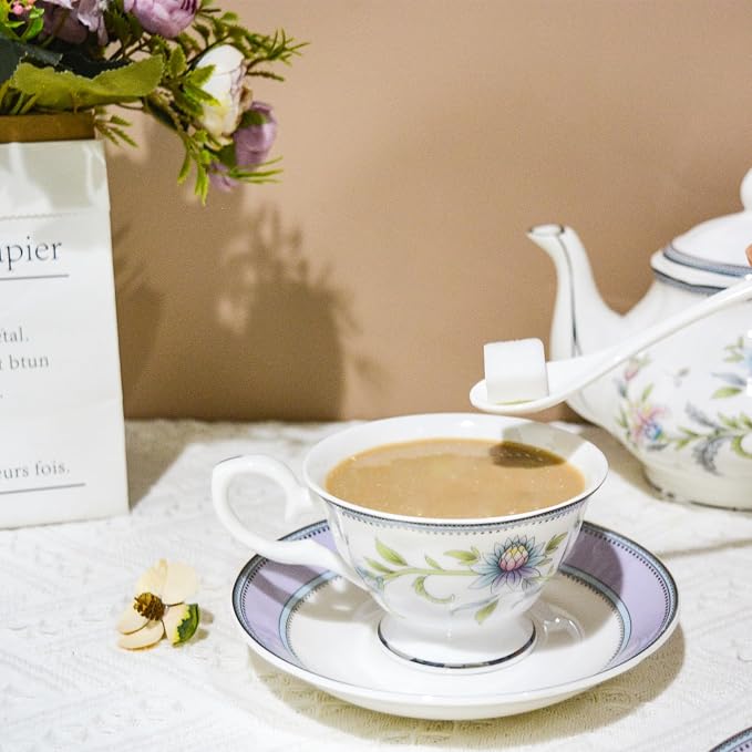 Bone China Tea Set, 21-Pieces Porcelain Tea Set - Image 3
