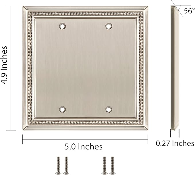 Henne Bery Sunken Pearls Heavy Duty Decorative Wall Plate Switch Plate Outlet Cover (Double Blank, Satin Nickel)