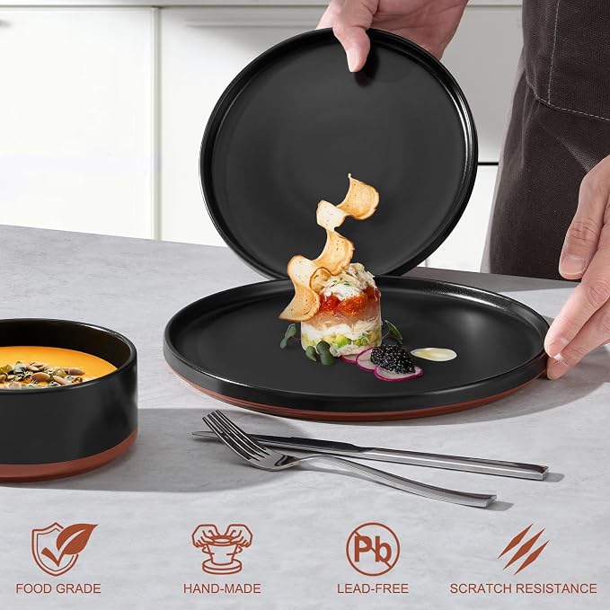 LIANYU Plates and Bowls Sets, 18 Pieces Stoneware Dinnerware Set - Image 3