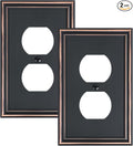 2-Pack Single Duplex Outlet Cover Plate, Decorative Aged Bronze Switch Plates and Outlet Covers, Metal Wall Plates for Electrical Outlets, 1 Gang Receptacle Cover, Corrosion Resistant