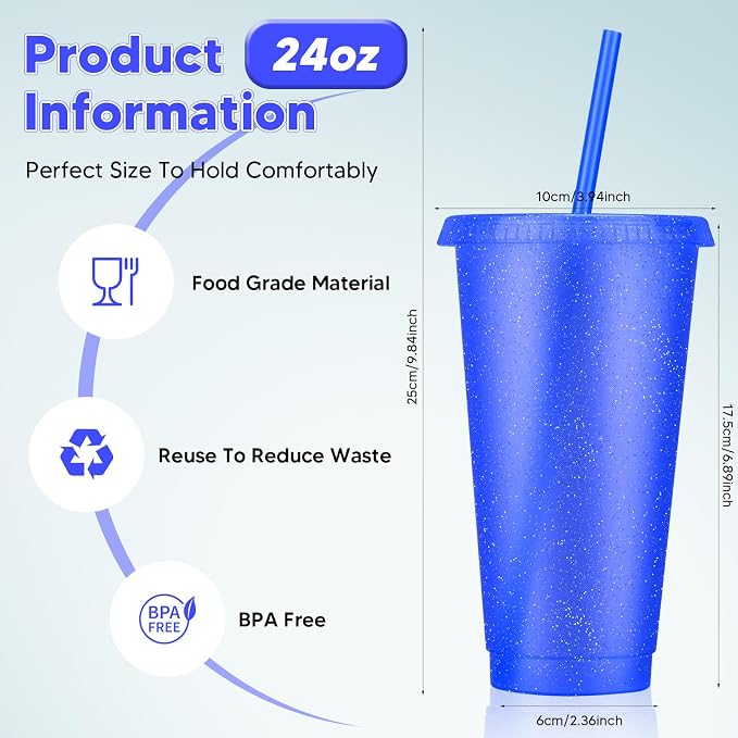 24 Pack Plastic Tumblers with Lids and Straws, Reusable Colorful Cups - Image 2