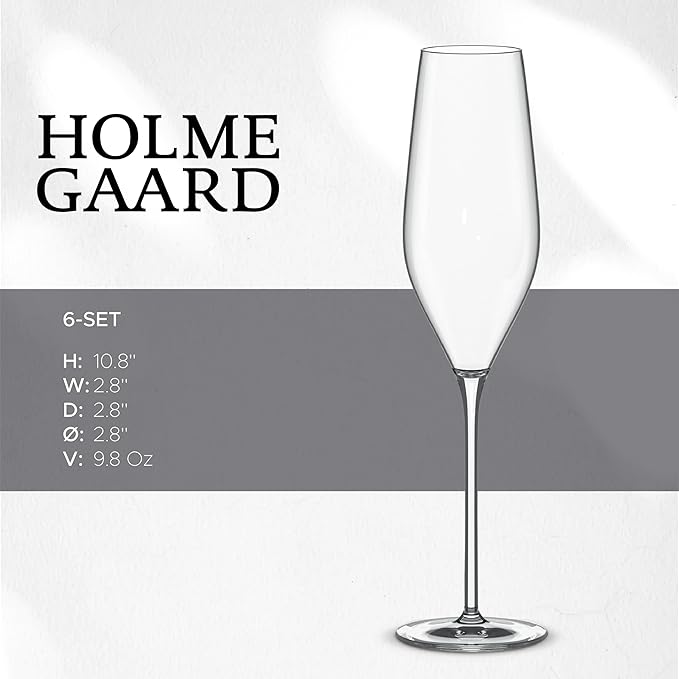 Holmegaard Cabernet Champagne Glass, Clear, 10.6" H x 2.8" D, 9.8 oz, Set of 6, Designed by Peter Svarrer, Gift Box Included