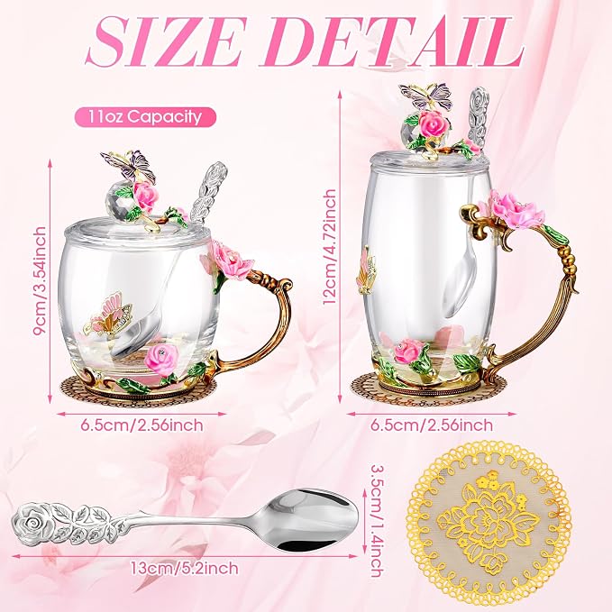 Nuanchu 4 Sets Flower Glass Tea Cups - Image 2