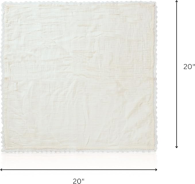 FINGERCRAFT Dinner Cloth Napkin Cotton Muslin Double Gauze 12 Pack with Classic Lace for Everyday Use, Wedding, Party, Christmas, Easter Napkins Cloth are Pre Shrunk and Good Absorbency White