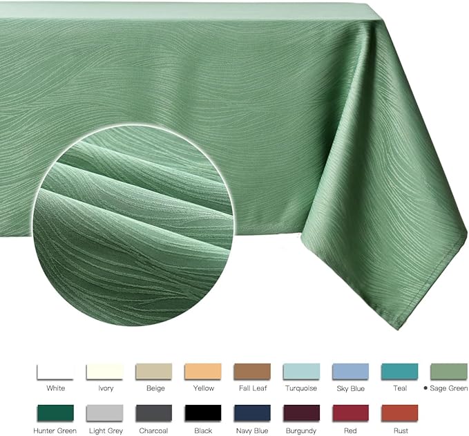 maxmill Square Table Cloth Swirl Design Water Proof Wrinkle Free Heavy Weight Soft Tablecloth Decorative Fabric Table Cover for Outdoor and Indoor Use Square 70 x 70 Inch Sage Green