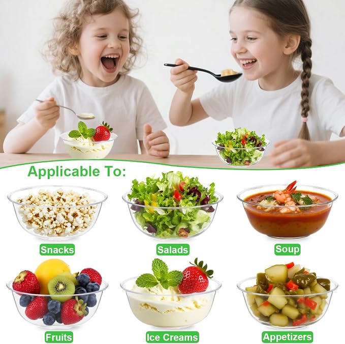 MOACOCK 100 Pack Small Clear Plastic Bowls, 12oz Hard Disposable Salad Bowls - Image 6