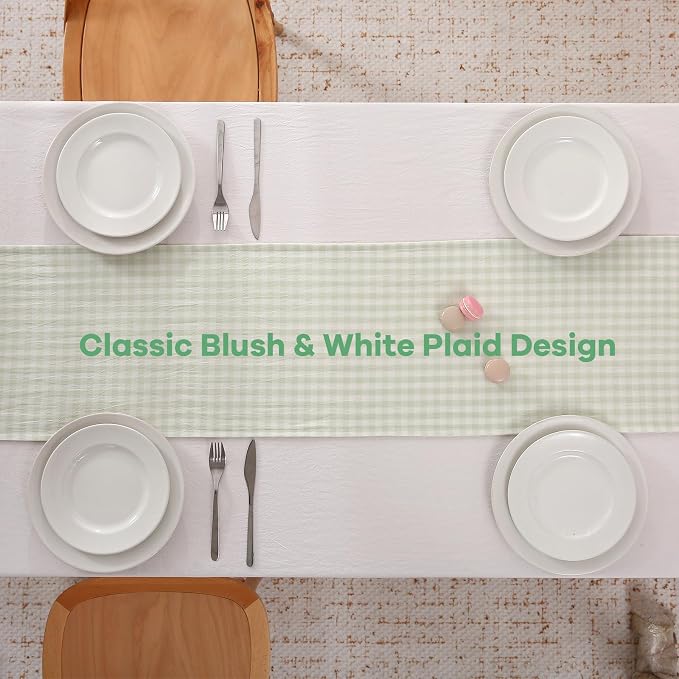 Pile Green White Plaid Gingham Ruffle Table Runner 120 inches Long Christmas - Image 4