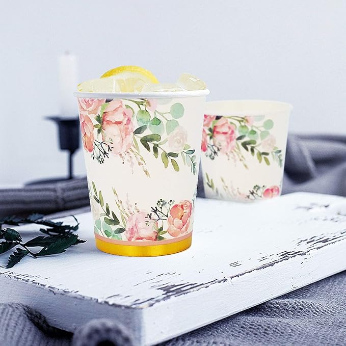 Floral Party Supplies paper plates and Napkins Sets for 24 Guest-Include Floral Disposable Paper Plates,Cups,Napkin forr Bridal Shower,Birthday,Wedding,Bachelorette party Supplies
