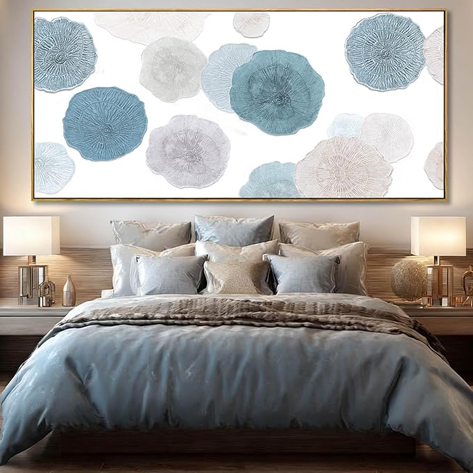 VAYIMDH Blue Hand Painted Wall Art Abstract Canvas Paintings Contemporary Wall Decorations 40"x86" Bedroom Artwork Pictures for Dining Room