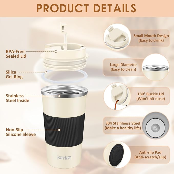 KETIEE 12oz Travel Mug: Vacuum Insulated Coffee Cup - Image 3