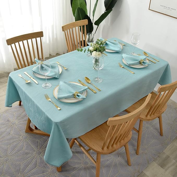 maxmill Jacquard Tablecloth Swirl Design Spillproof Wrinkle Free Water Resistant Heavy Weight Soft Table Cloth Decorative Fabric Table Cover for Outdoor and Indoor Oblong 60 x 120 Inch Turquoise