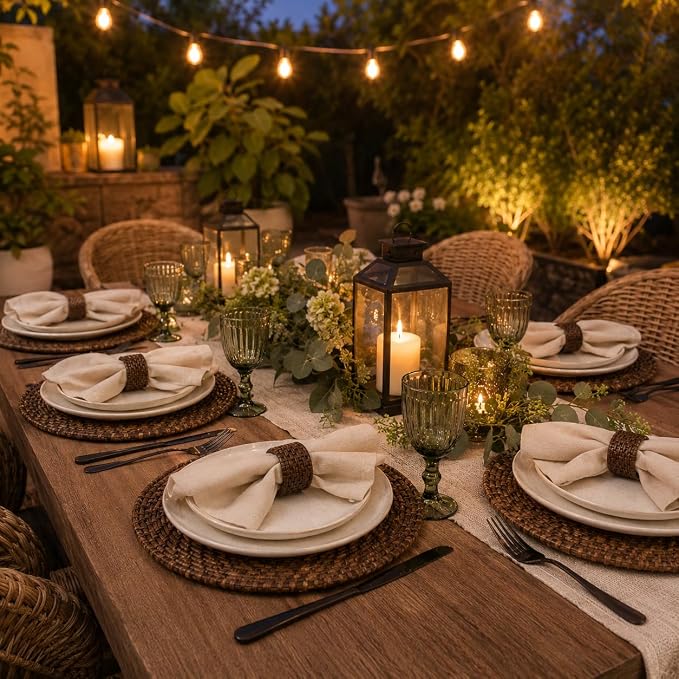 Jute Cane Napkin Rings, Walnut | Plastic & cane, 2.25x2.25x1.5 in each - Image 3