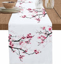 Pink Cherry Flowers Table Runners 108 Inches Long, Cotton Linen Fabric Table by Edwiinsa
