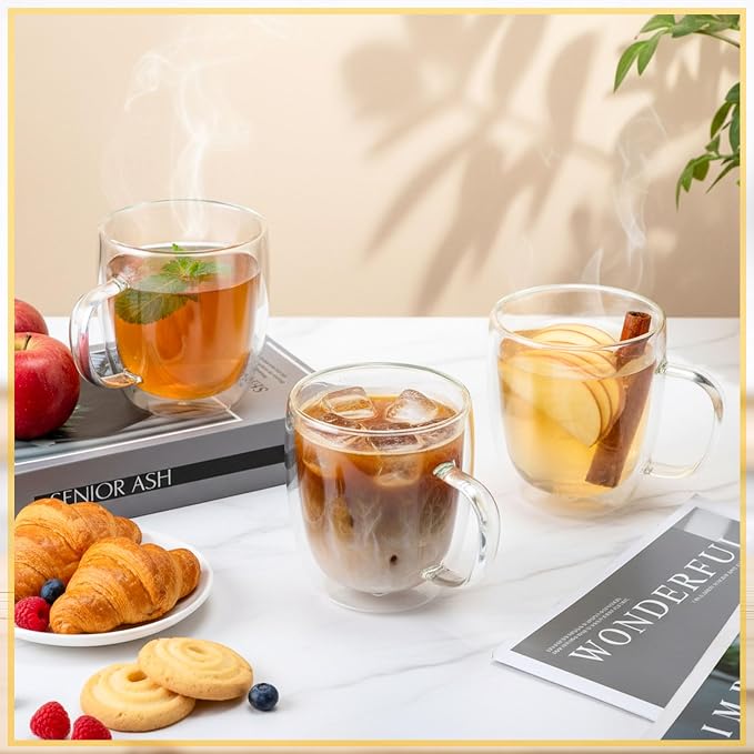 Patelai Glass Coffee Mugs Set of 6, 16 oz Clear Double Walled Coffee Cups - Image 4