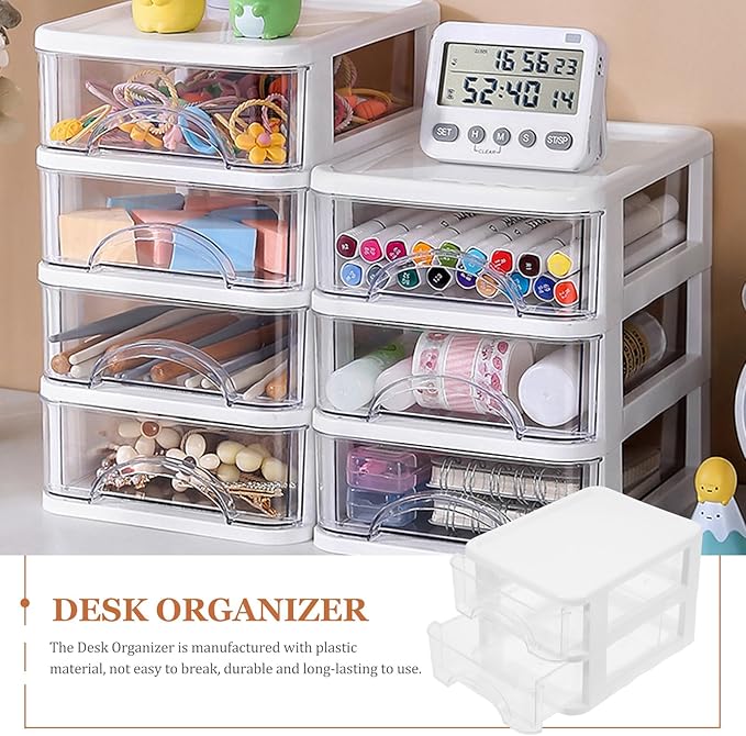 COHEALI Multi-Function Desk Organizer with 2-Layer Drawer, Desktop Storage Box for Office Supplies, Practical Tabletop Stationery Storage for Workspace Organization
