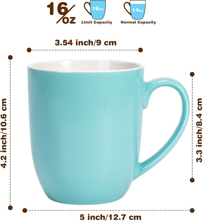 Urbanstrive 16 oz Large Coffee Mugs Set of 6 Ceramic Coffee Mug White Coffee - Image 2