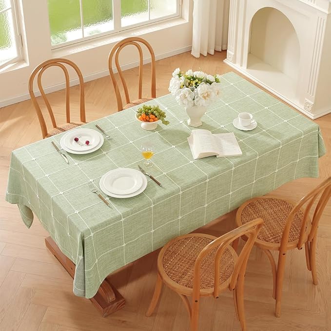 Zobesta Green Table Cloth Rectangle Table 120 x 53 Inch, Linen Tablecloth Rectangle Heavy Weight Farmhouse Soft Boho Tablecloth for Outdoor, Party, Holiday, Picnic, Dining