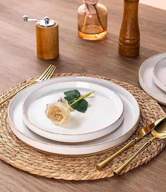 AmorArc Ceramic Dinnerware Sets for 6, 18 Pieces Handpainted Plates and Bowls Set with Rustic Terracotta Underside, Scratch Resistant Stoneware Dishes Set, Dishwasher & Microwave Safe