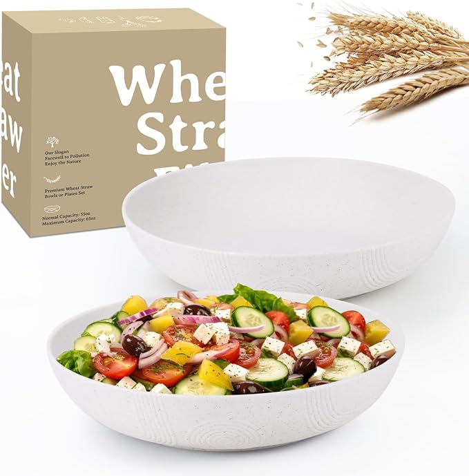 Salad Bowls 10inch Serving Bowls 65oz Large Salad Bowls Wheat Straw Bowls Set by WROVA