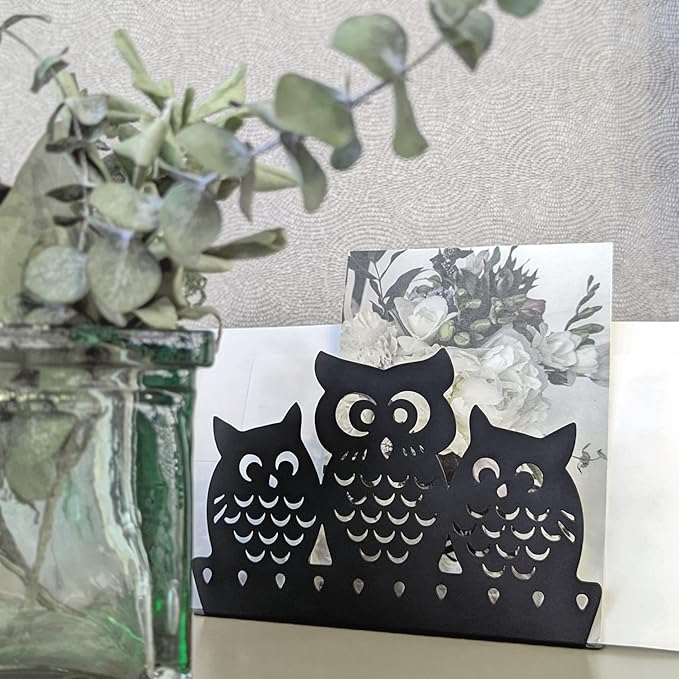 Mango Steam Tabletop Napkin/Tissue & Letter Holder for Home, Kitchen, Restaurants (Owl, Black)