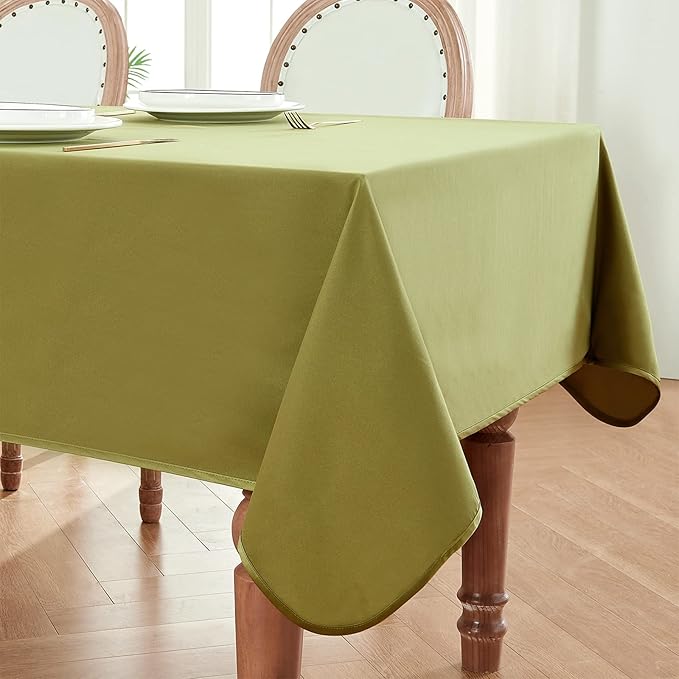 BALCONY & FALCON Rectangle Tablecloth Waterproof Table Cover Fuzzy Linen and Satin Double-Sided Usable Table Cloth for Dining, Kitchen, Cafe, Parties and Outdoor Use (Olive 55x70)