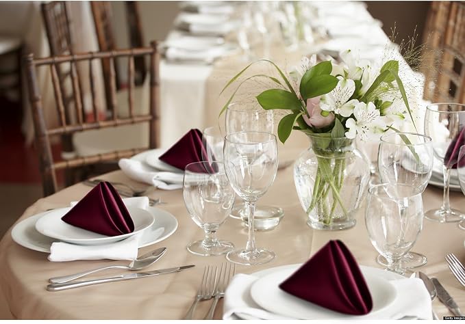 P Pothuiny 24 Pcs Burgundy Satin Napkins 17 x 17 Inch, Satin Cloth Napkins | - Image 7